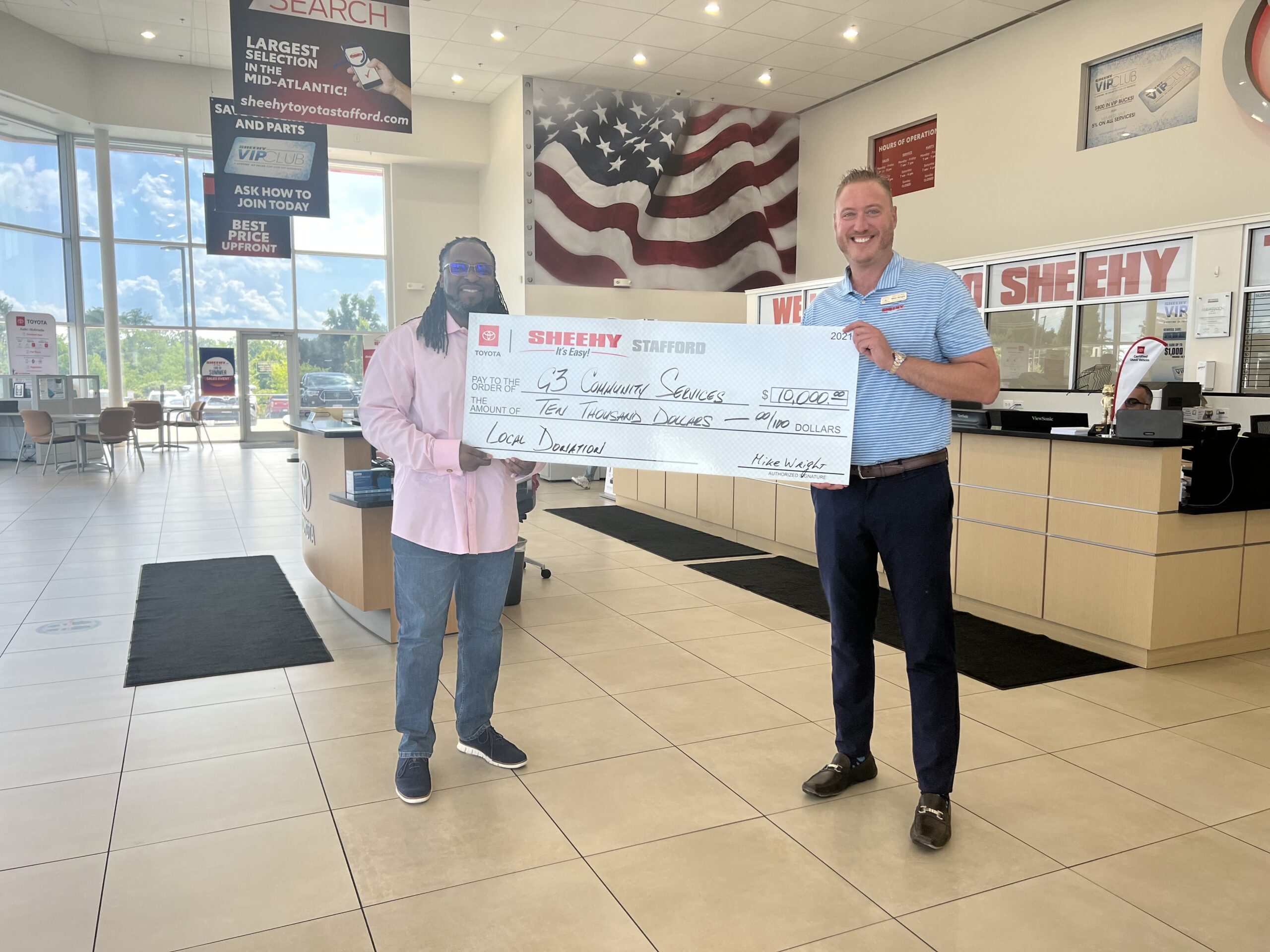 G³ Community Services Awarded $10,000 Grant from Sheehy Toyota of Stafford